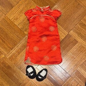 American Girl Doll Ivy’s Chinese New Year Red and Gold Dress with Black Shoes